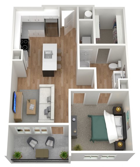 Floor plan for 1 bed, 1 bath, 763 sqft